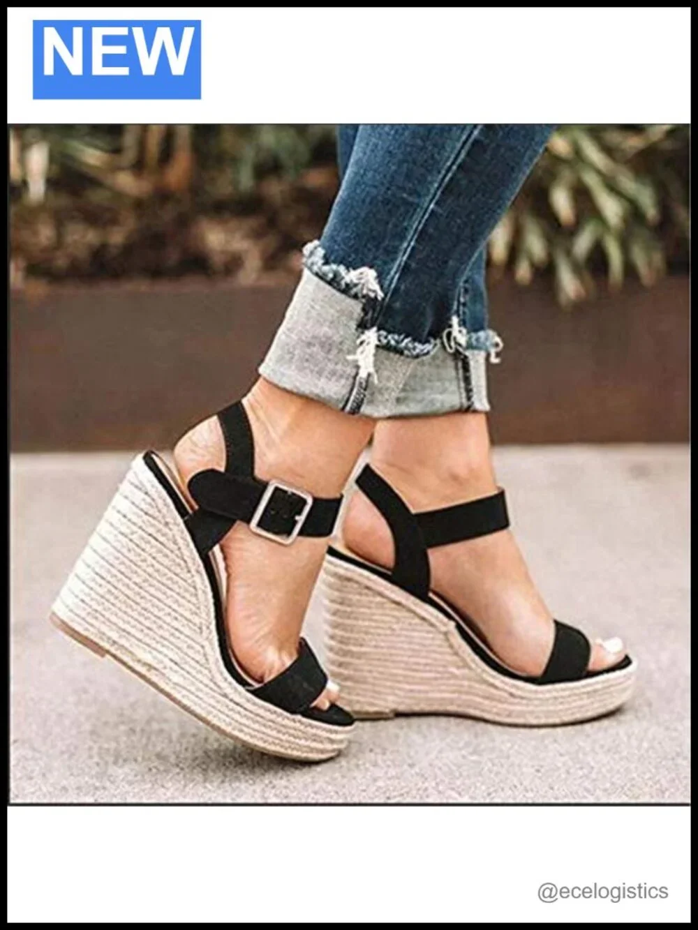 Braided Jute Platform Wedge Sandals Ankle Strap Open Toe
